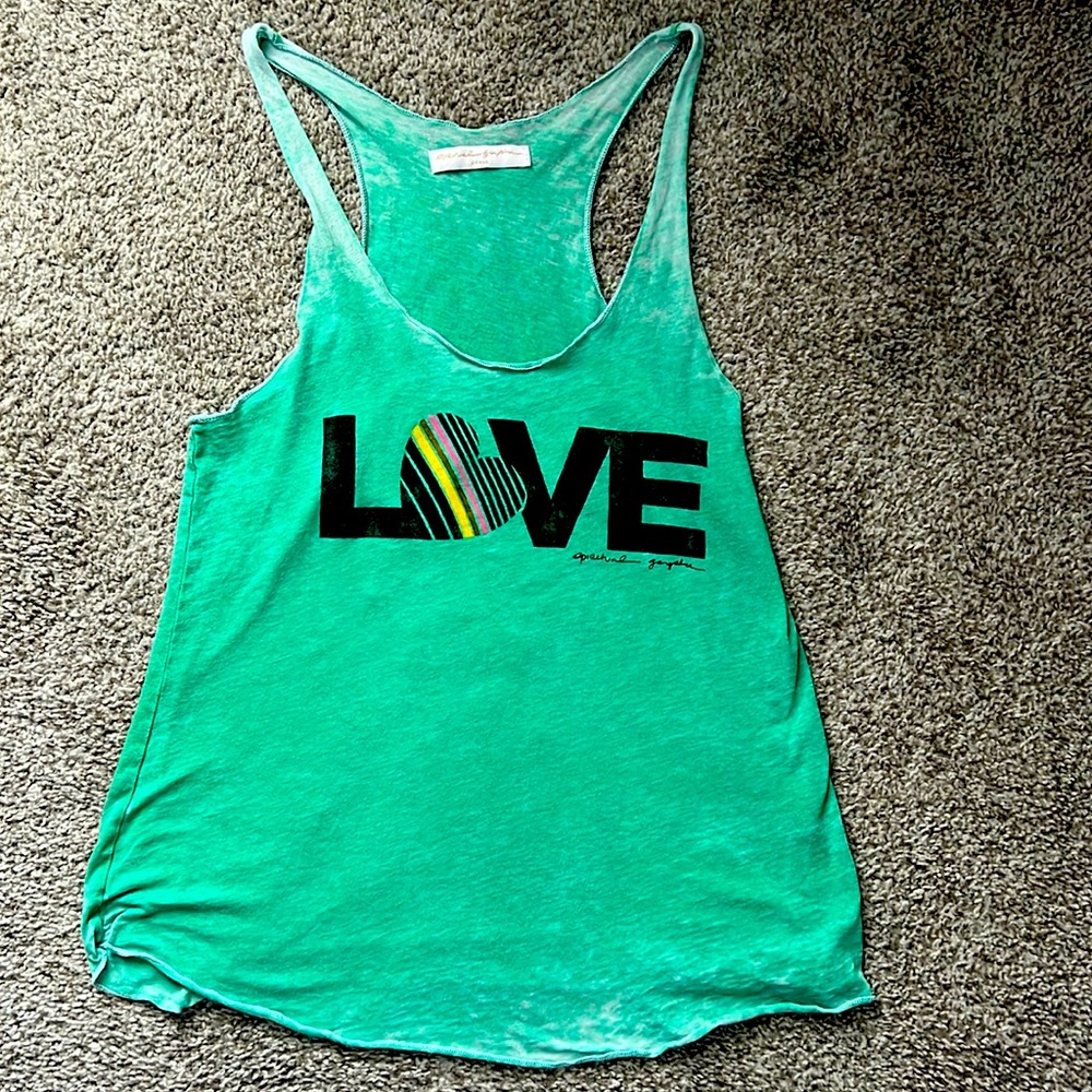 Spiritual Gangster green LOVE rainbow tank top